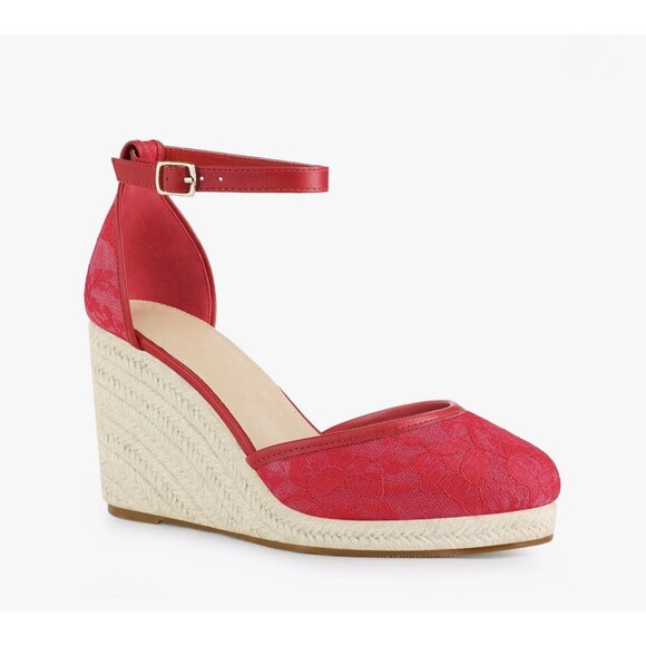 Shoes - Women's Sandals Espadrille Lace Wedge Heels Platform Sandals Red Size 9 NEW